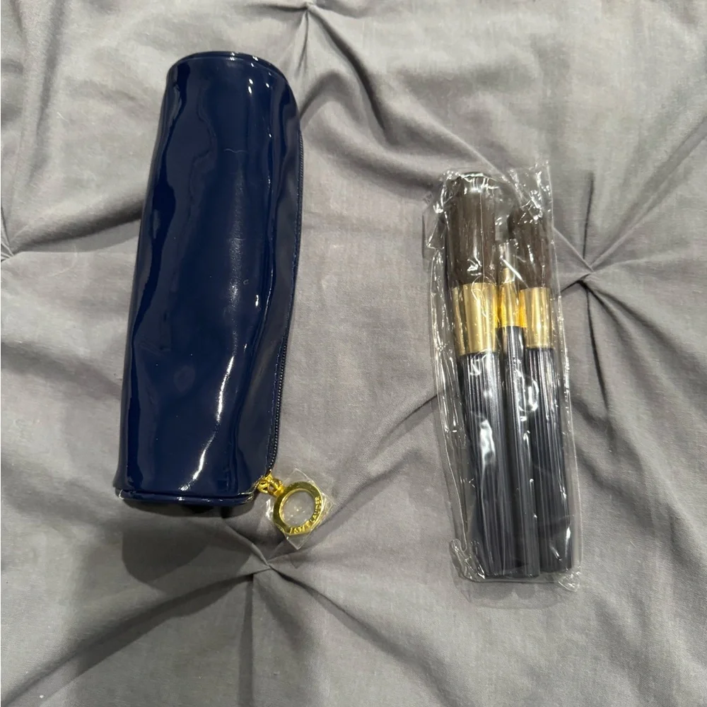 HTF ESTEE LAUDER 4-Piece Gold blue Brush Set!!Powder, Blush, Eye, &‎ Lip new